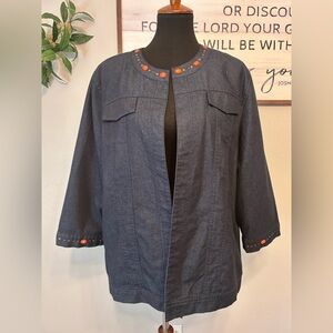 Alfred Dunner Blue and Orange Jean Jacket with Relaxed Fit size 20